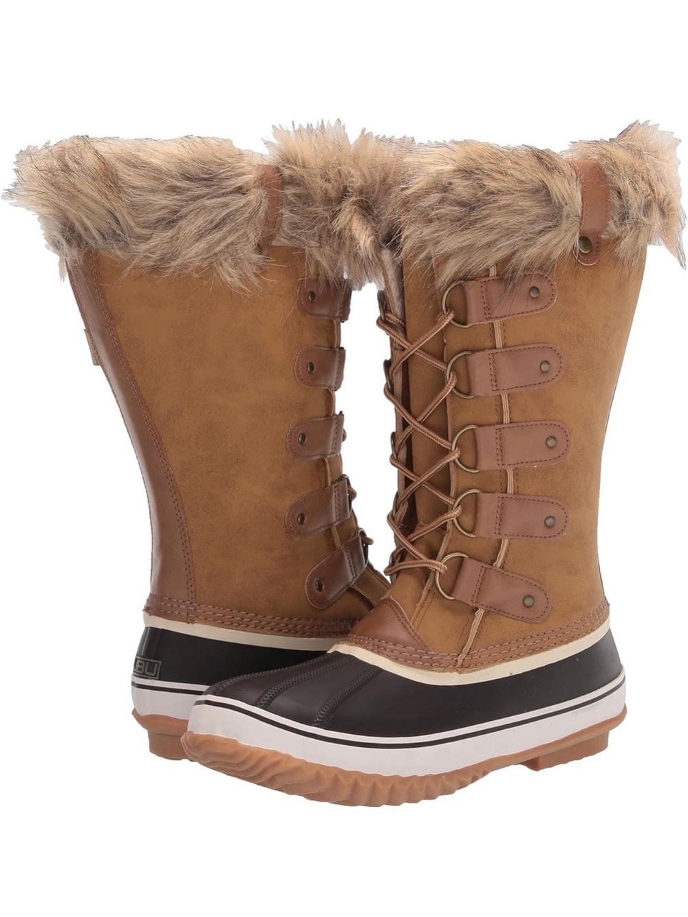 Women's Faux Fur Lace-Up Winter Boots - Tan